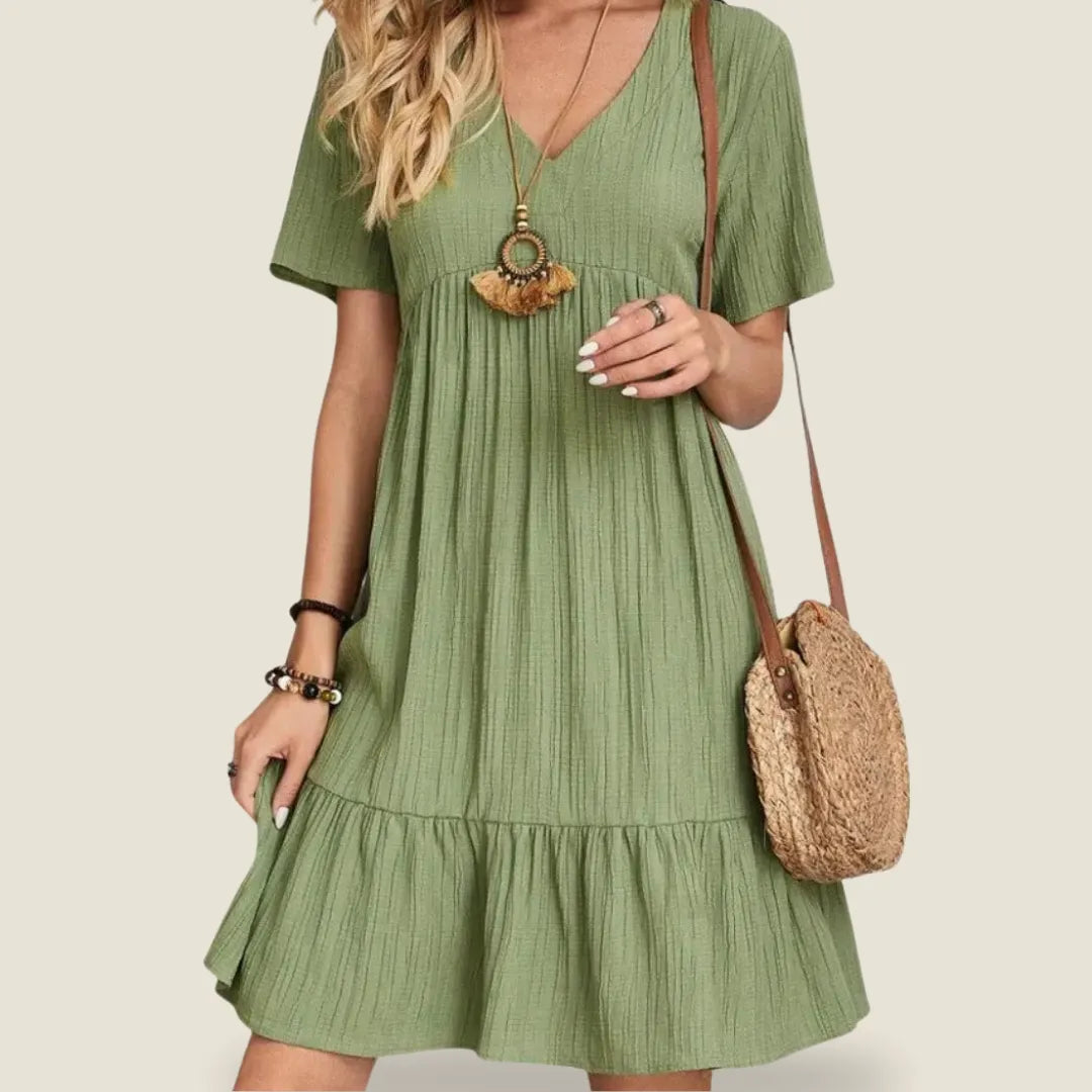Summer V-Neck A-Line Dress with Short Sleeves