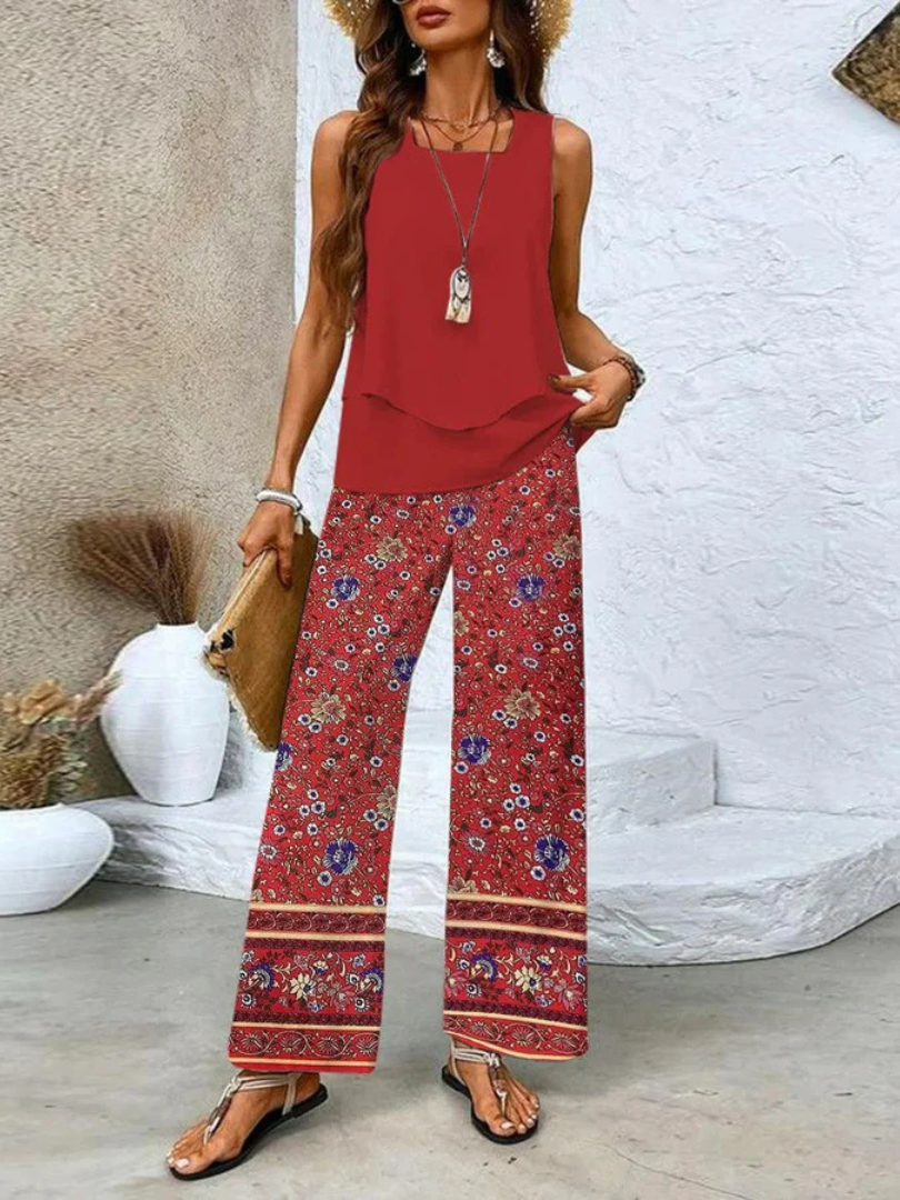 Ovelynra™ | Sleeveless Top and Wide-Leg Trousers Set