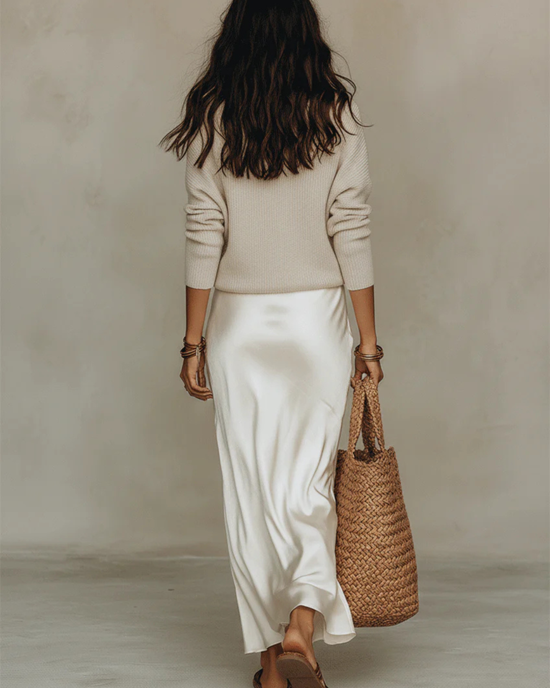 Elena | Midi Satin Dress and Sweater