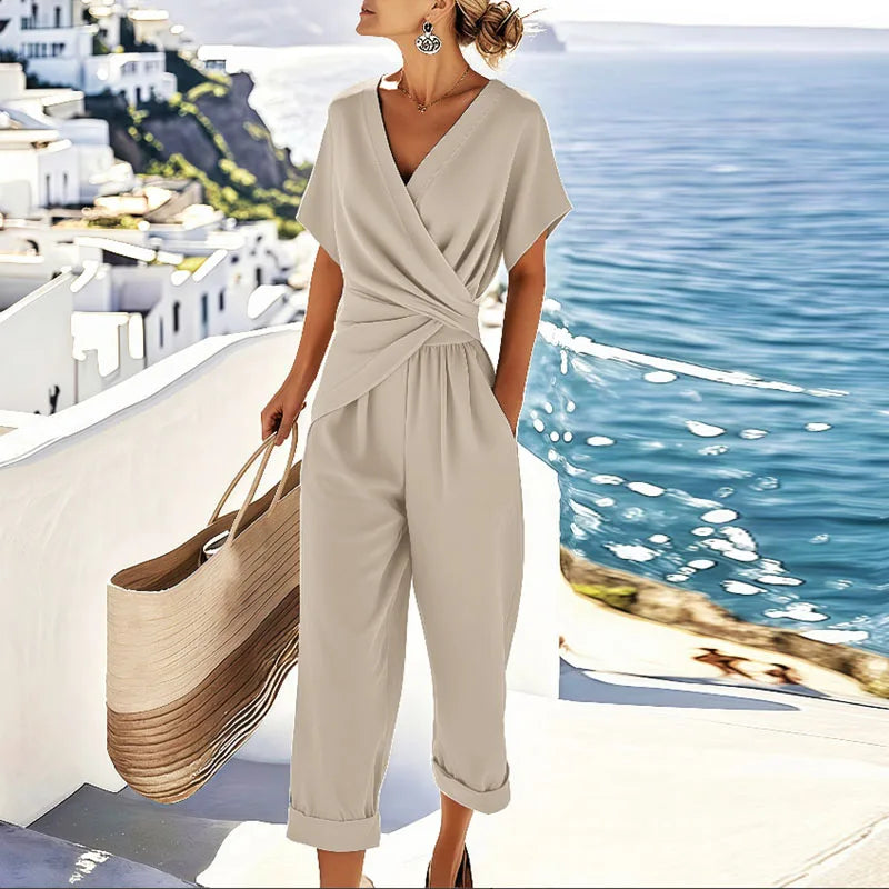 Colleen Elegant Two-Piece Set | Wrap-Front Top and Cropped Trousers