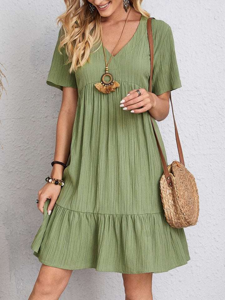 Summer V-Neck A-Line Dress with Short Sleeves