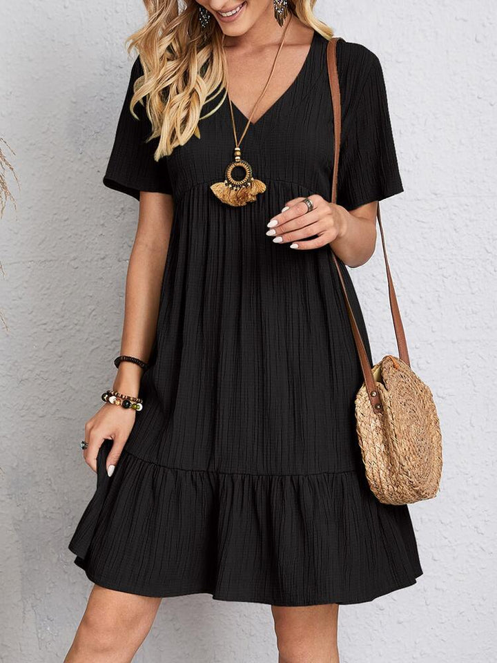 Summer V-Neck A-Line Dress with Short Sleeves