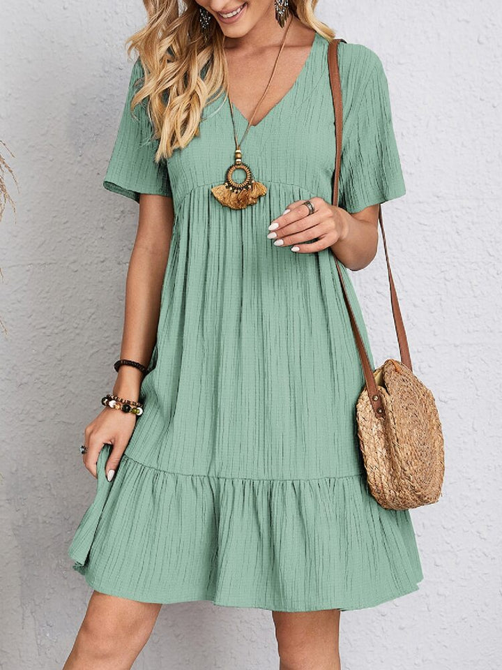Summer V-Neck A-Line Dress with Short Sleeves