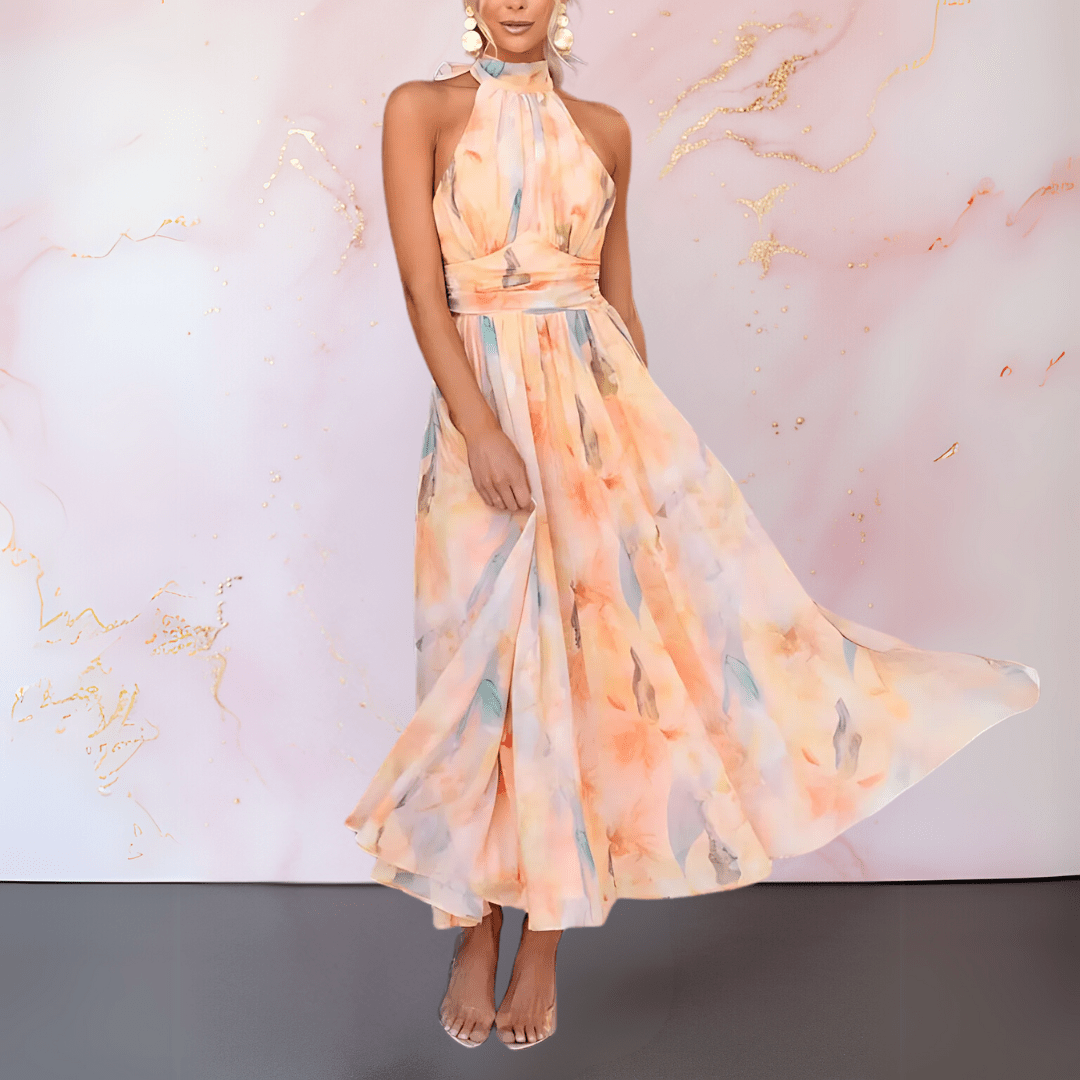 Esther | Halterneck Watercolour Print Dress