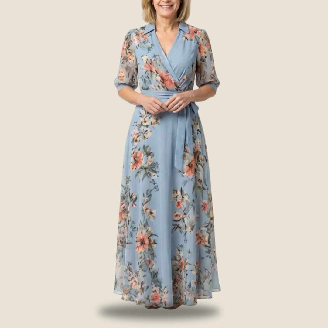 Elowen | Floral Wrap V Neck Maxi Dress