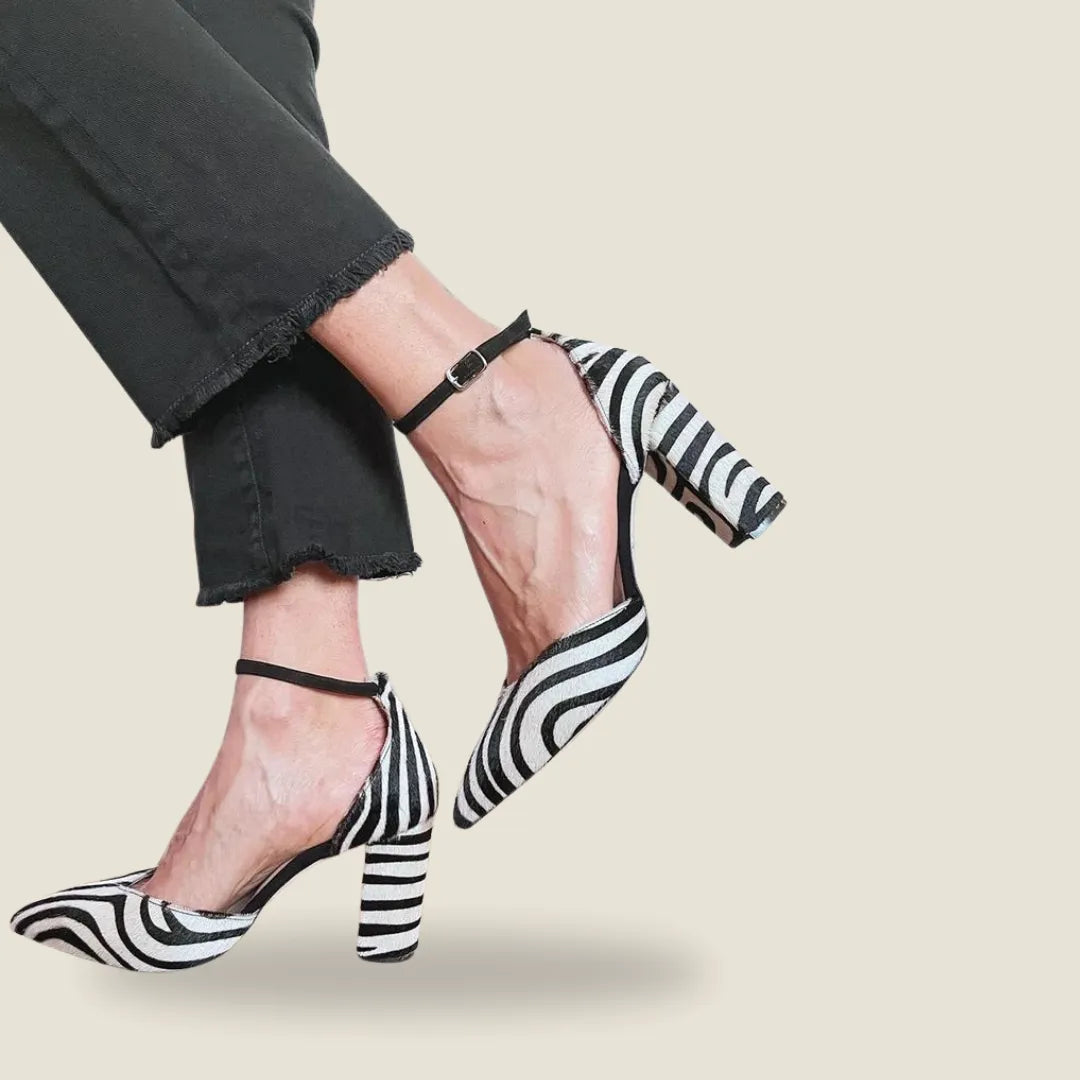 Lydia | Ankle Strap Zebra Print Pumps