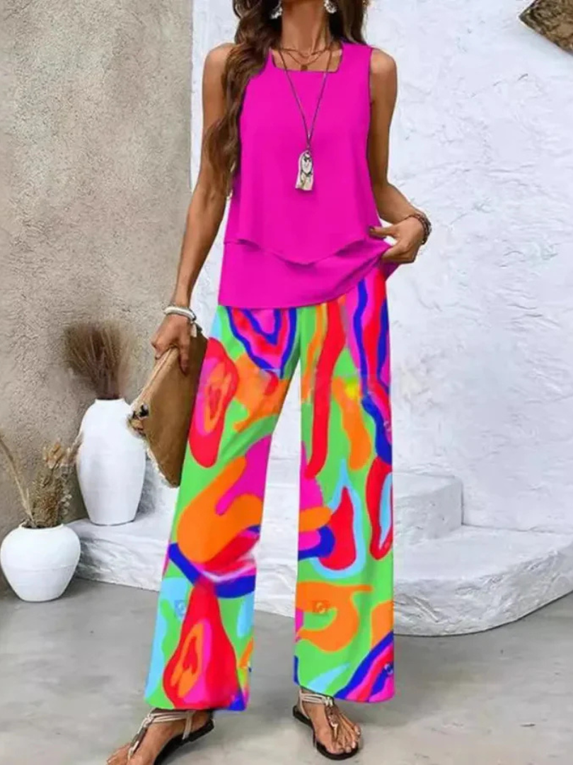 Ovelynra™ | Sleeveless Top and Wide-Leg Trousers Set