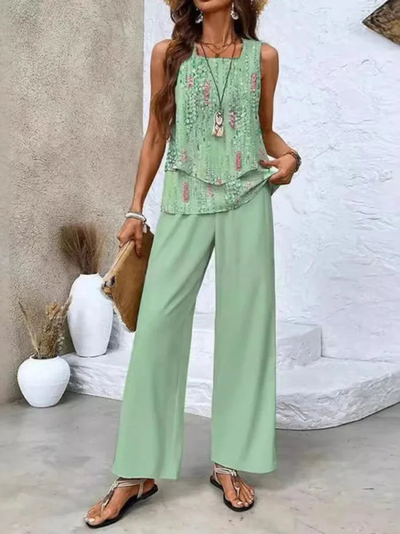 Ovelynra™ | Sleeveless Top and Wide-Leg Trousers Set