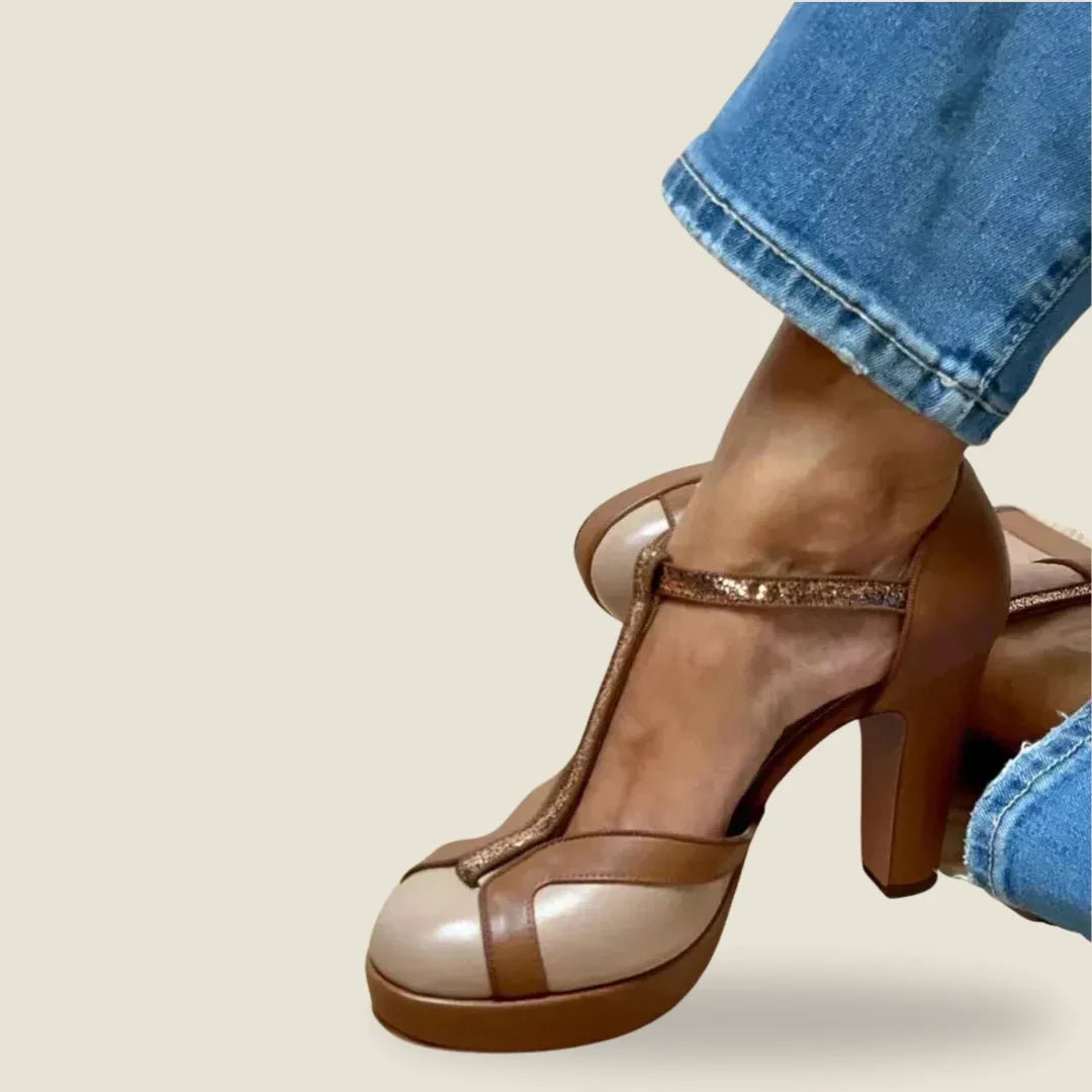 Autumn | Two-Tone T-Strap Heeled Sandals