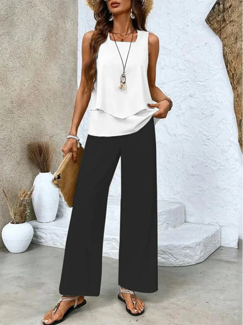 Ovelynra™ | Sleeveless Top and Wide-Leg Trousers Set
