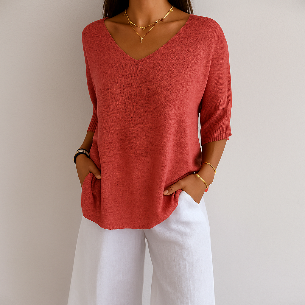Fiona Knitted V-Neck Top for Women