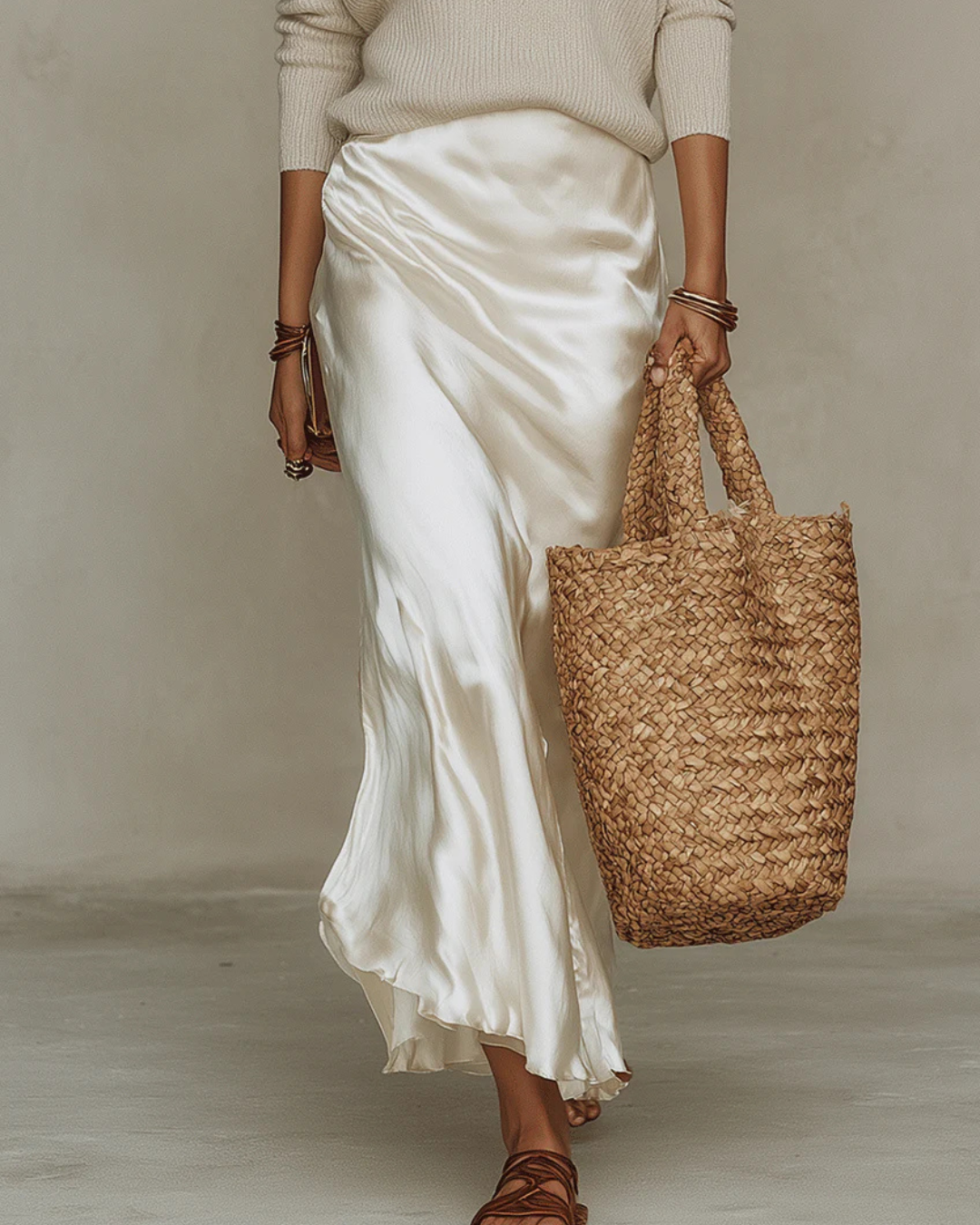 Elena | Midi Satin Dress and Sweater